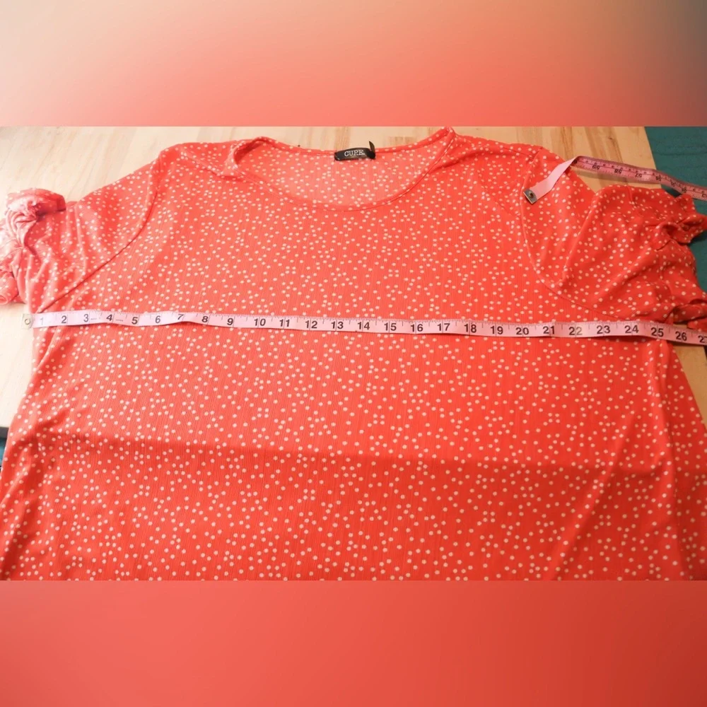 CURE Coral Polka Dot Flutter Sleeve Top | 3XL - Picture 8 of 12
